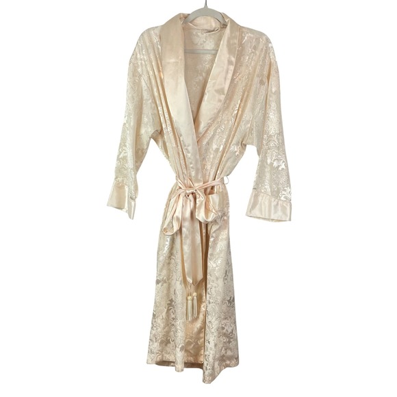 Victoria's Secret Other - VTG Gold Label Victoria's Secret White Jacquard‎ Floral Satin Robe S Bridal